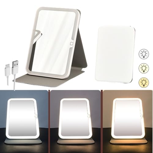 HD化粧鏡 ライト付きミラー スマートタッチ卓上鏡 スタンドミラー 角度自在調整ミラー USB-TypeC充電式 薄型 コンパクトミラー 3色モード 明るさ調節可能