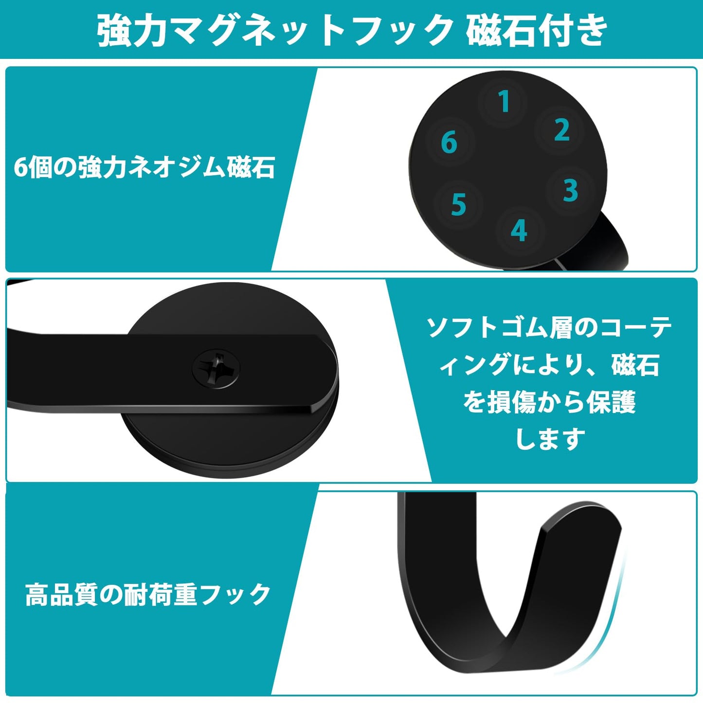 Lermende マグネットフック 磁石付き 超強力 磁石フック 直径43MM 垂直負荷能力3KG ステンレス製 錆びない 防水性 冷蔵庫 玄関 キッチン 浴室 お風呂 戸外 壁掛け用 【2個セット】(黒)