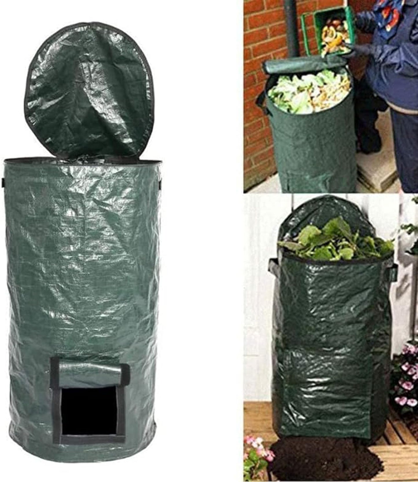 コンポスト バッグ ガーデン用 植え袋 コンポスト 容器 落ち葉処理 肥料袋 屋外 堆肥 廃棄物処理 生ゴミ 発酵 脱臭 家庭用 園芸用 折り畳め 大容量 自立式 再利用可能 45*80CM