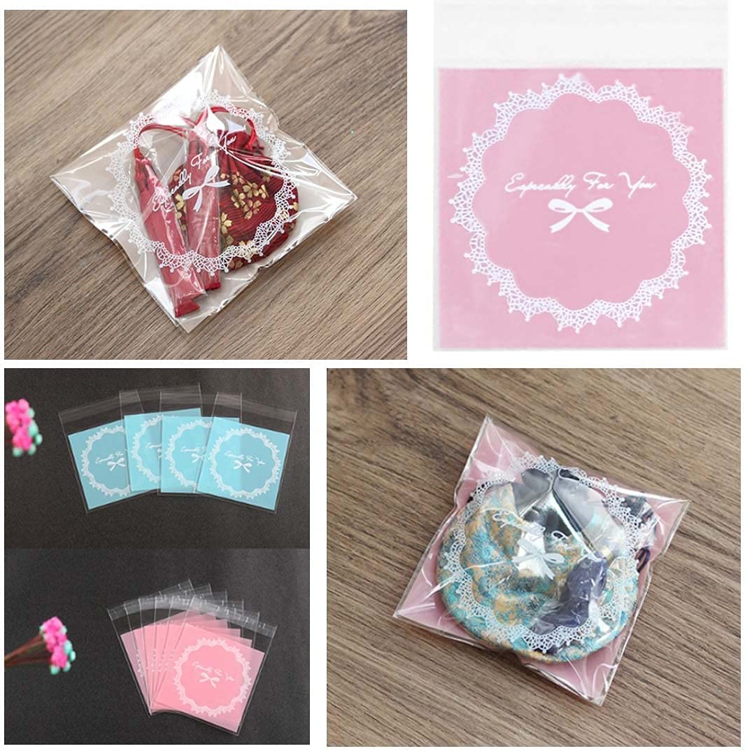 自粘着バッグ 200pcs 小分け袋 10*11+3cm 厚手半透明袋 ギフトバッグ DIY 手作り袋 ジュエリー袋 可愛いお洒落ポーチ ラッピングポーチ アクセサリー収納 小物入れプラスチックバッグ (4カラ-200pcs)