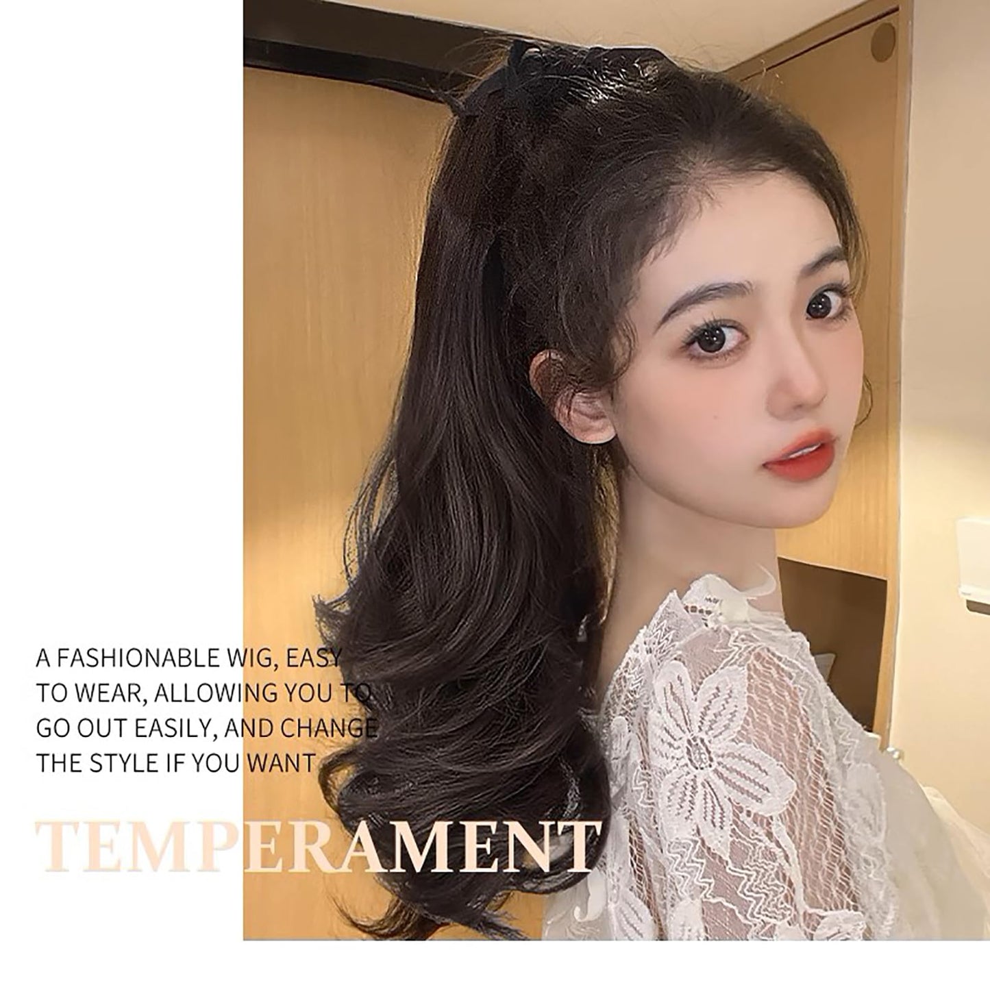 ワンタッチ エクステ 襟足ウィッグ ストレート ロング 人造毛 耐热自然 ロング ストレート ウィッグ つけ毛 (カールテール50cm自然黒)