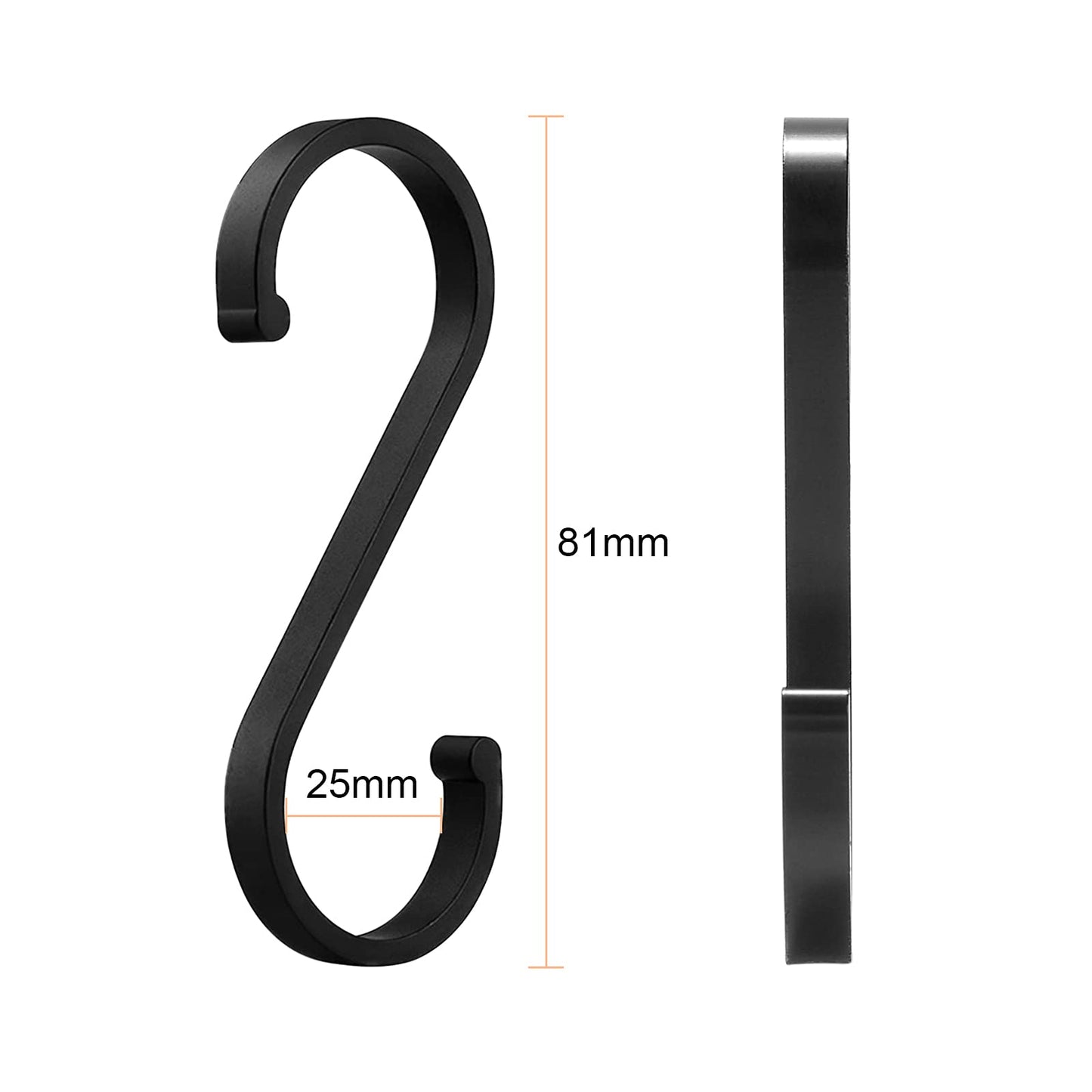 S字フック 10本セット Sカン S字 汎用フック アルミ合金 錆防止 キッチン 収納 小物掛け 吊り下げ フックS字 ブラック (大（52×105mm）)