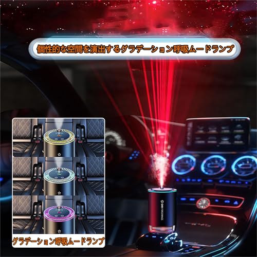 アロマディフューザー 超音波式 静音 自動ON/OFF 大容量バッテリー USB給電 車用アロマ ネブライザー アロマ 芳香器 雰囲気ライト 振動検知駆動機能付き