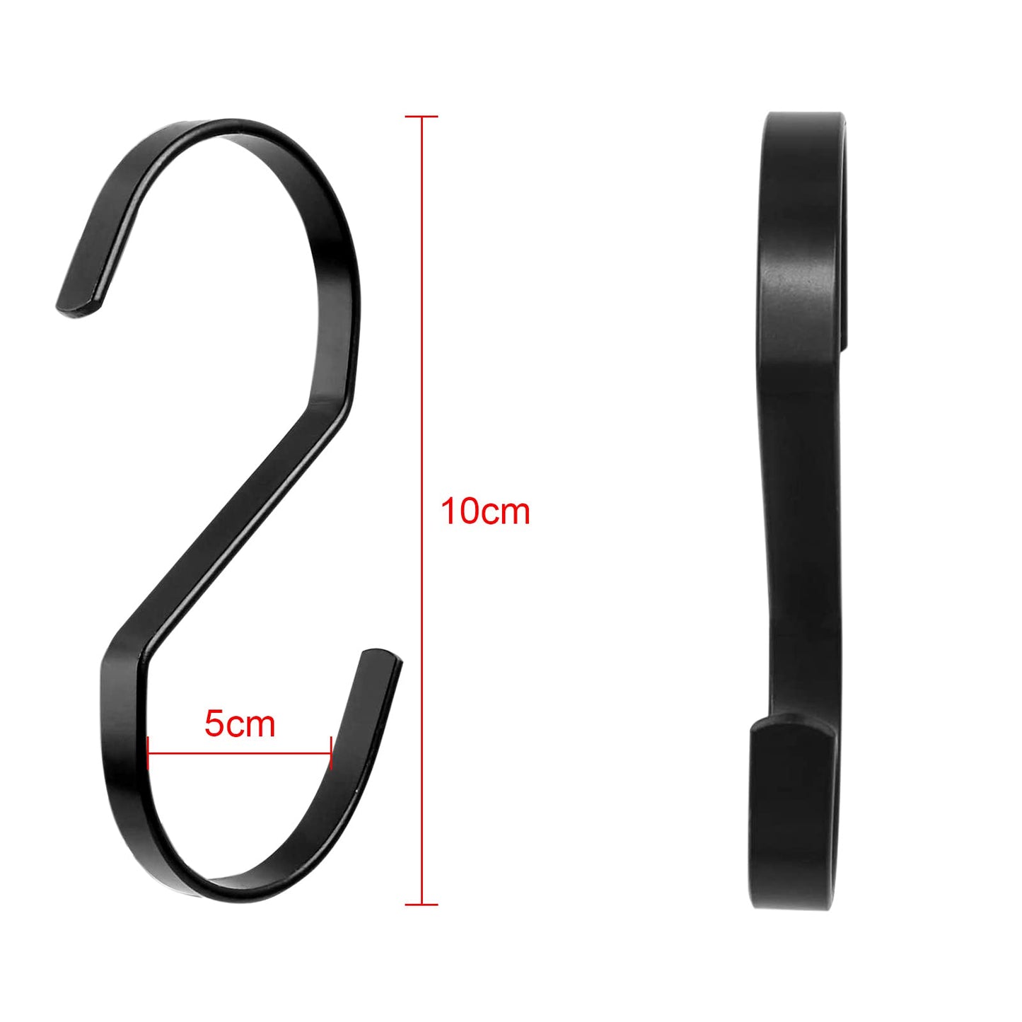 S字フック 10本セット Sカン S字 汎用フック アルミ合金 錆防止 キッチン 収納 小物掛け 吊り下げ フックS字 ブラック (大（52×105mm）)
