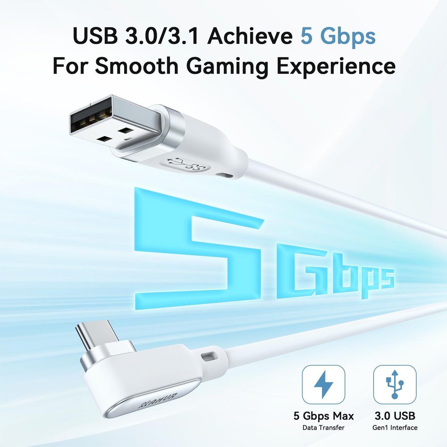 5m L字型 Linkケーブル Quest 3/ Quest 3S/Quest 2/Pro/Pico 4に対応USB-Cケーブル、最大速度 5Gbps、USB 3.0 高速PCデータ転送 (5m)