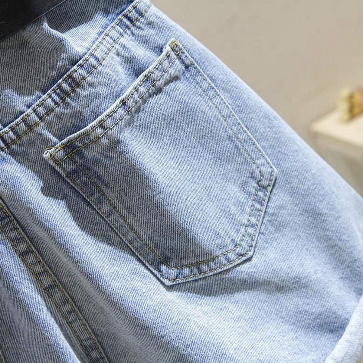 デニム ショート パンツ 薄手 ストレッチ 短パン ス ショーパン 美脚 脚長 ハイカット取り外し可能ベルト縫製カフワイド脚デニムジャンショーツ