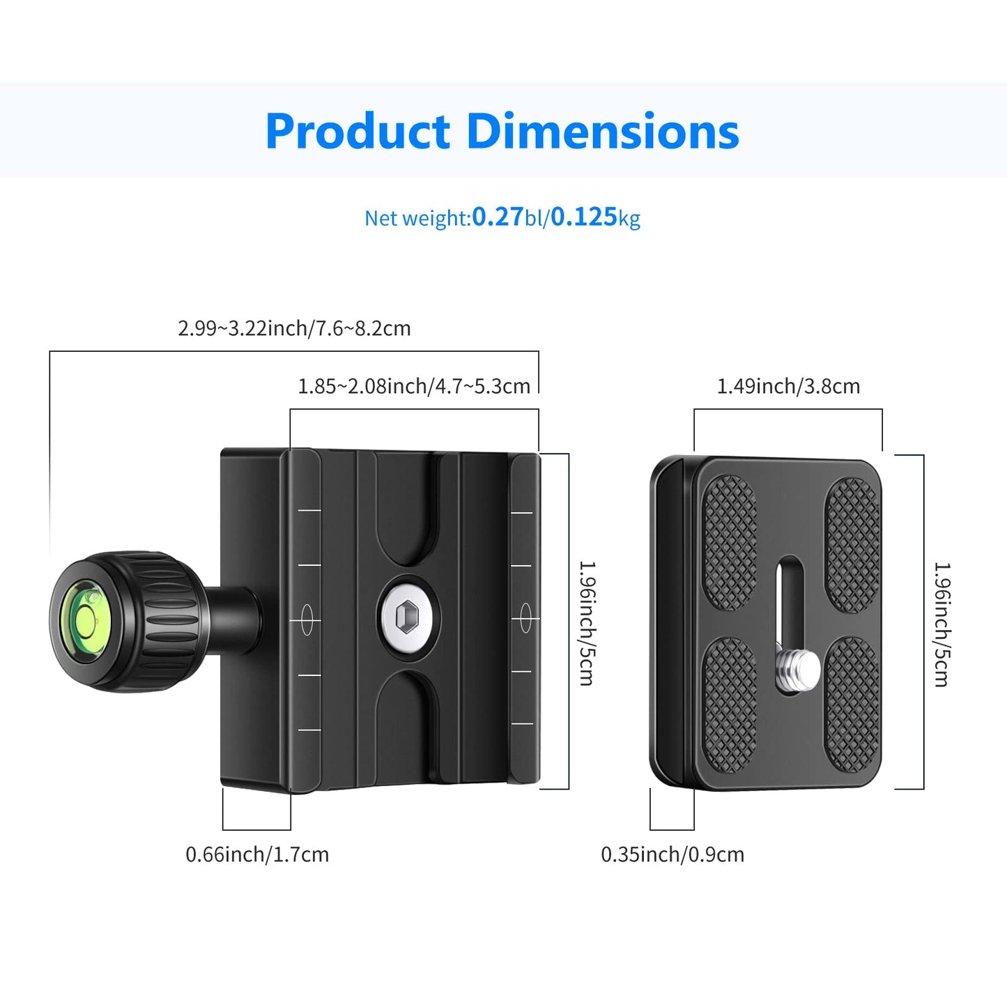 Neewer 金属製50mmクイックシューベースクランプとQRプレート バブル水準器と調節可能なレバーノブ付き 三脚ボールヘッドに適用