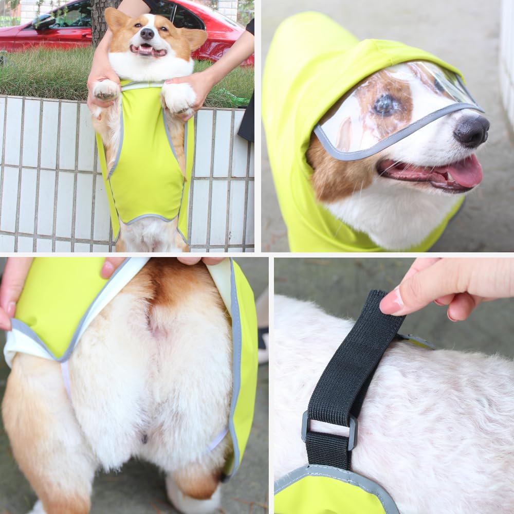 犬 レインコート 犬用傘 防水 着せやすい こーひ 完全防水 速乾ショール 梅雨対策 透明フード付きケープ 着脱簡単 防水 防雪 透湿 軽量 マジックテープ サイズ調整可能 小型犬 中型犬用 大型犬 防塵 梅雨対策 耐久性あり(イエロー（反射） M（2-3KG）)