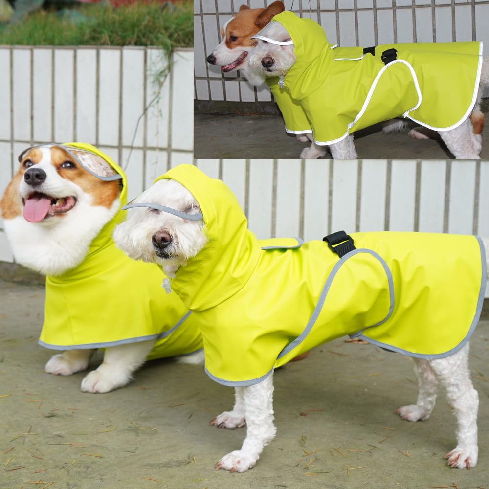 犬 レインコート 犬用傘 防水 着せやすい こーひ 完全防水 速乾ショール 梅雨対策 透明フード付きケープ 着脱簡単 防水 防雪 透湿 軽量 マジックテープ サイズ調整可能 小型犬 中型犬用 大型犬 防塵 梅雨対策 耐久性あり(イエロー（反射） M（2-3KG）)