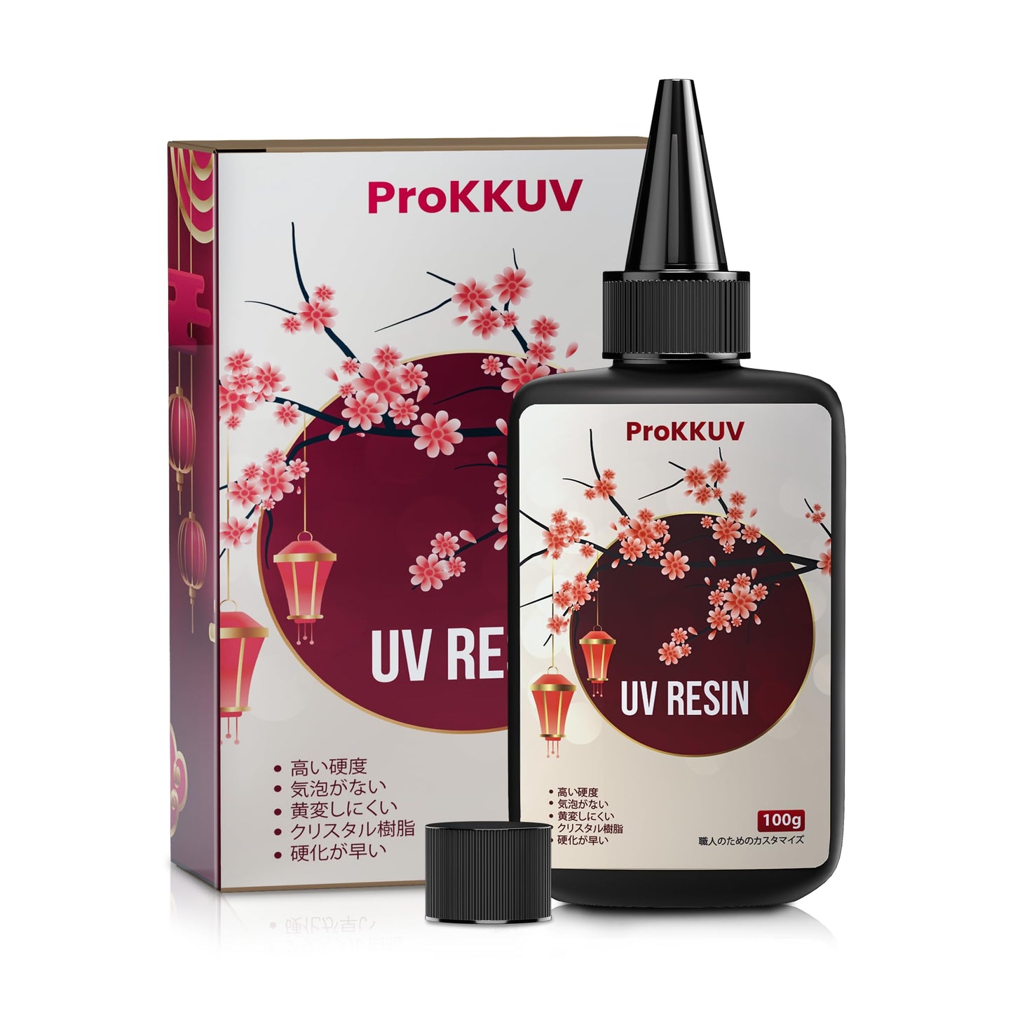 ProKKUV UVレジン液 100g プレミアムUVレジン液UV/LED対応 高級・黄変しにく クリスタル状透明で 急速硬化 大容量 詰替用 低アレルギー性 レジン初心者向け 対応 DIYハンドメイドジュエリー 手作り装飾 コーティング 標本 ドライフラワー