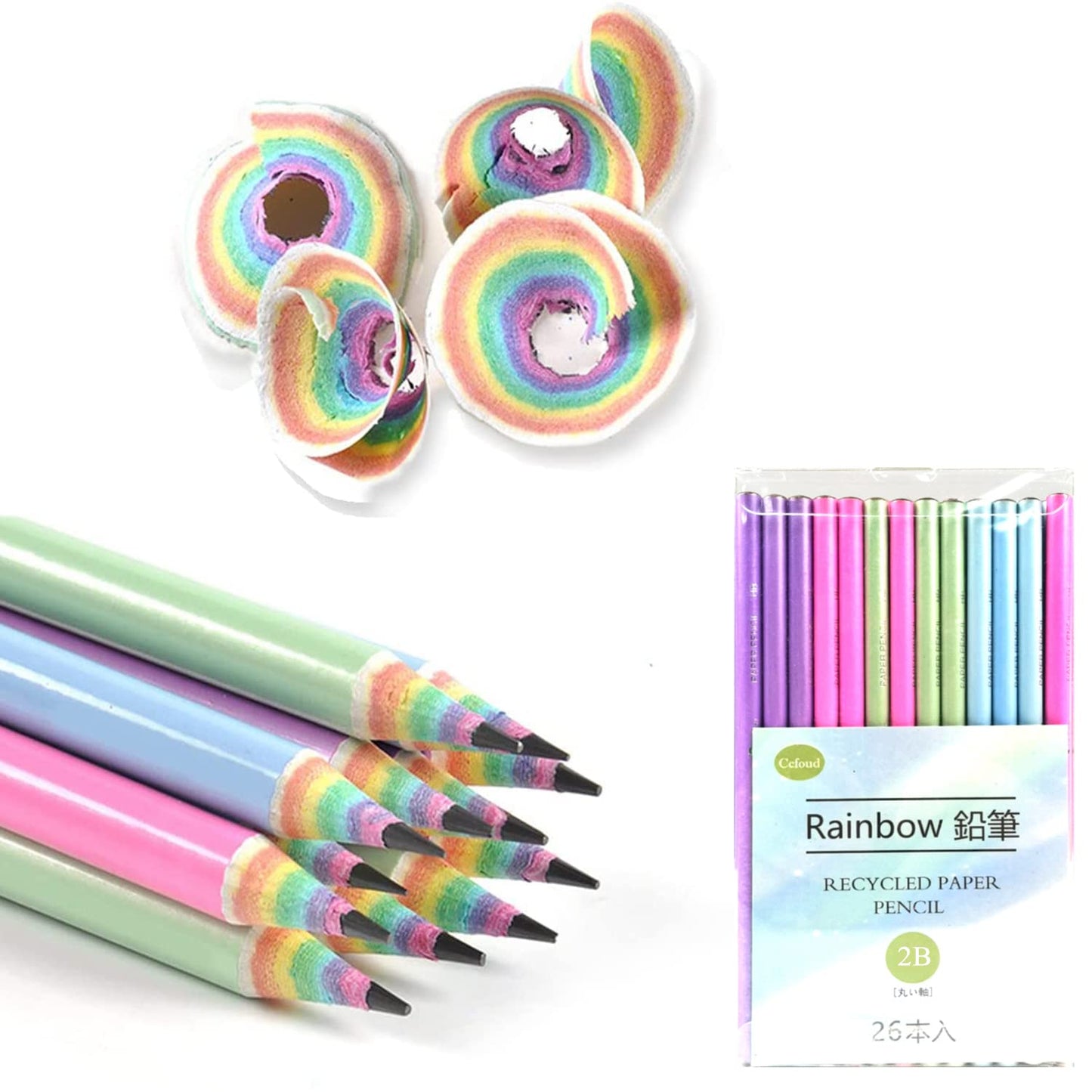 Ccfoud 2B鉛筆 Rainbow Pencils 26本入 入学祝 入学準備 小学生 虹鉛筆 えんぴつ かわいい鉛筆 小学生文具 おしゃれ鉛筆