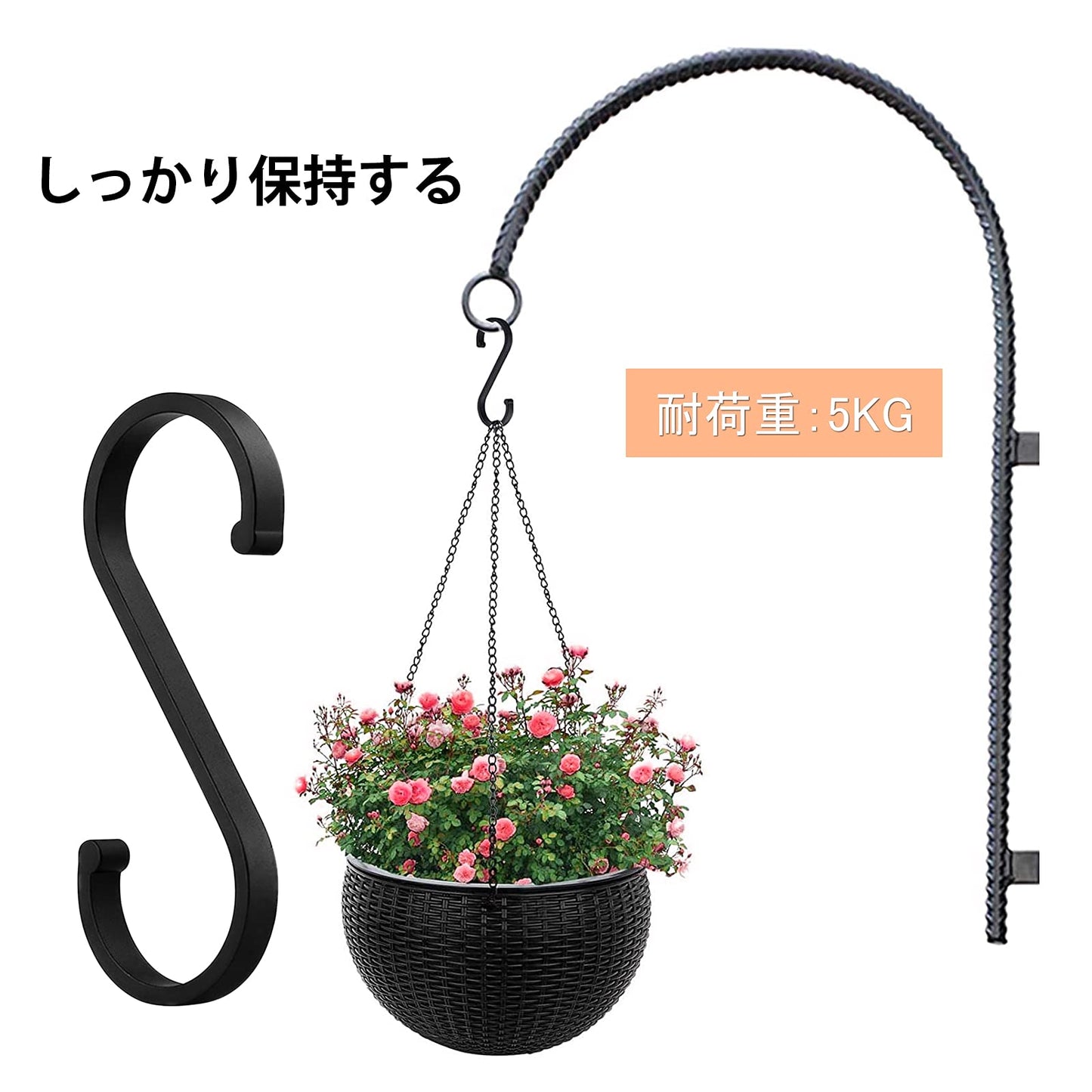S字フック 10本セット Sカン S字 汎用フック アルミ合金 錆防止 キッチン 収納 小物掛け 吊り下げ フックS字 ブラック (大（52×105mm）)