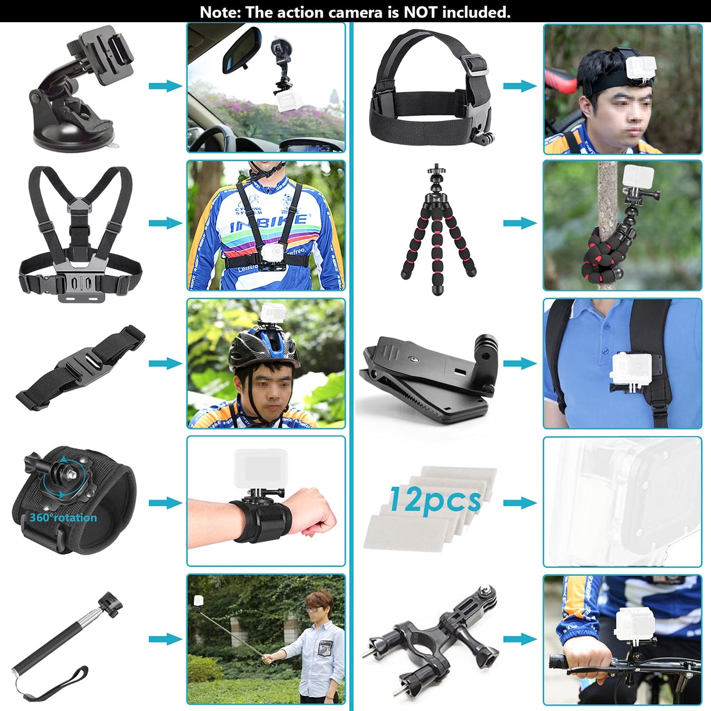 Neewer アップグレードされた50-in-1アクションカメラアクセサリキット GoPro Hero12 11 10 9 8 Max 7 6 5 4 Black GoPro 2018 Session Fusion Silver White Insta360 DJI Action 2 AKASO APEMAN Campark SJCAMアクションカメラなどに対応