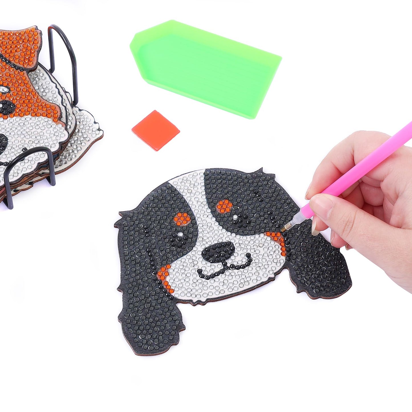 ダイヤモンドアート コースター キットビーズアート  DIYダイヤモンドペインティング 5Dダイヤモンド塗装キット ホルダー付き コースター 手芸キット 初心者 大人 子供用 人気 手作り アートクラフト用品