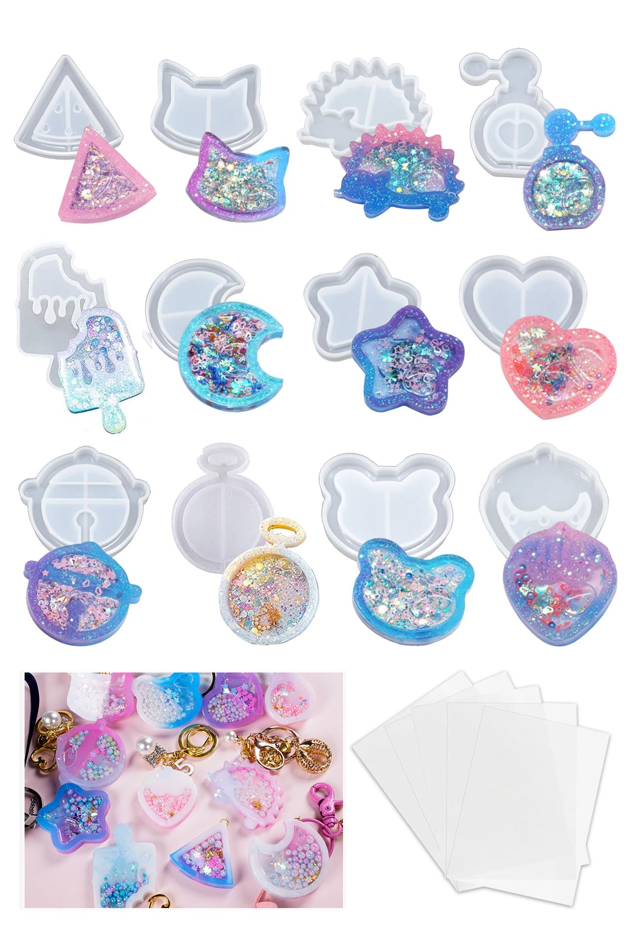 レジンセット PPシート 10枚 流砂シール 液体レジン DIY プラスチックパッド シェイカーモールド シャカシャカペンダント 流砂型 スペシャル