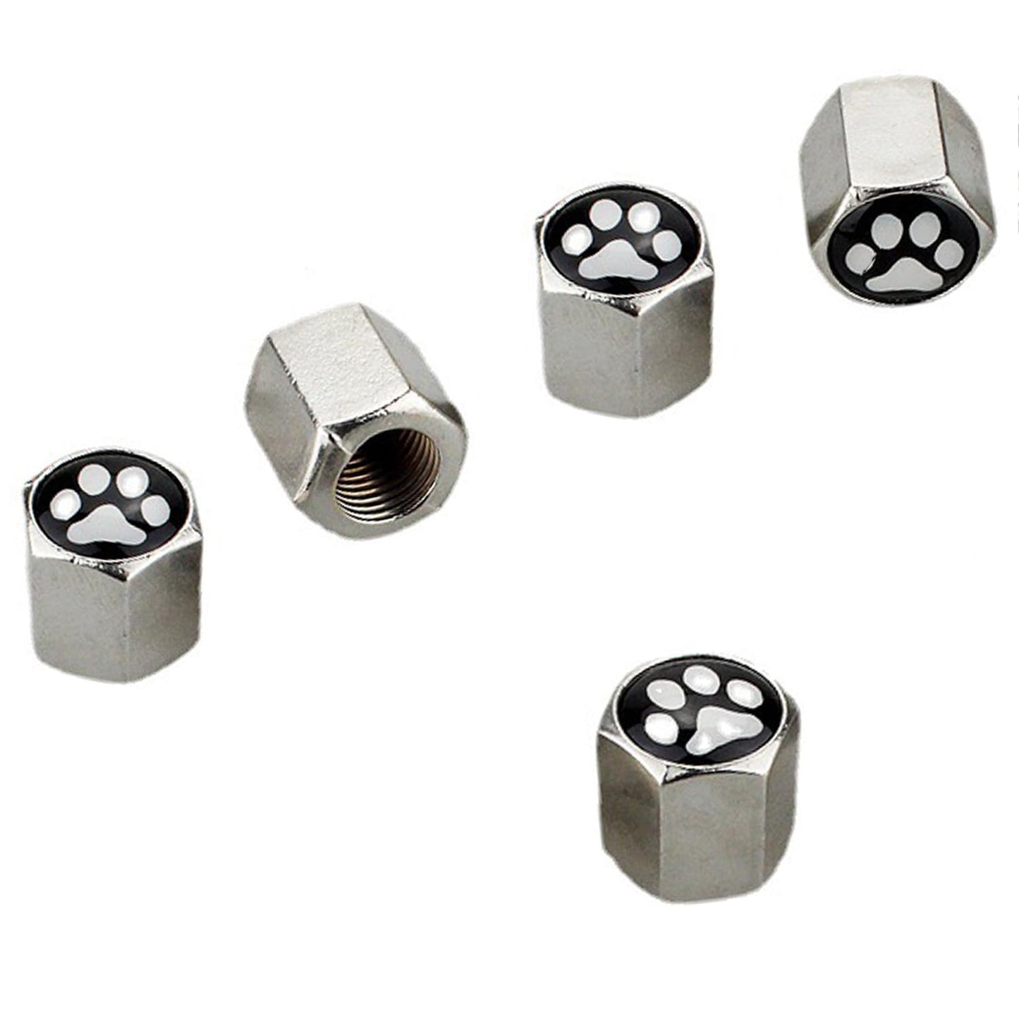 タイヤ エアバルブキャップ アルミ合金製 5個入り(1個予備) 可愛い ペット 足跡 デザイン 肉球柄 車 自動車 バイク オートバイ ドレスアップパーツ 防水 腐食防止