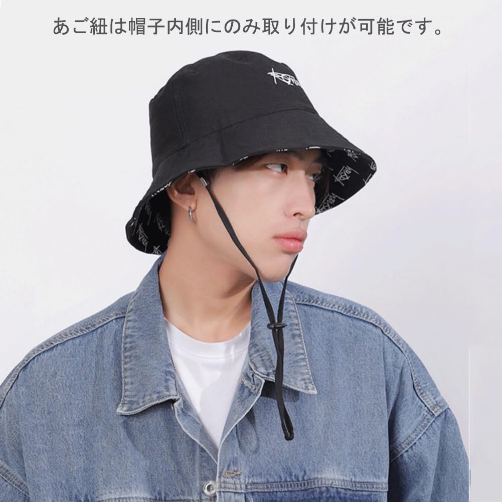 ハット メンズ バケットハット 両面着用 帽子 英語文字 男女兼用 深め 日よけ 大きいサイズ キャ ンプ アウトドア リバーシブル