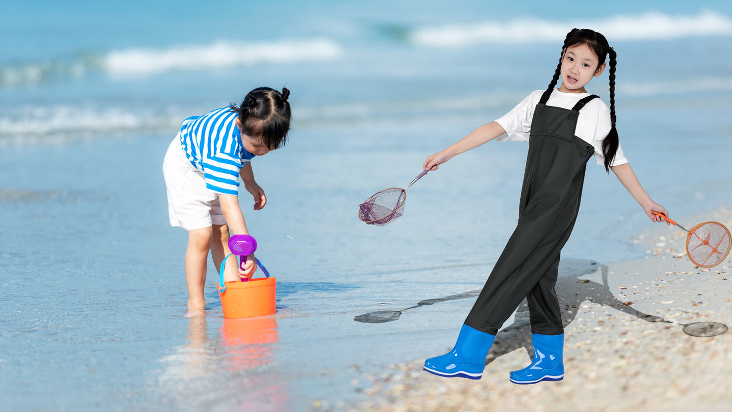子供 ウェーダー キッズ 胴長 防水 ズボン 長靴 子供用 簡単着脱 滑り防止 砂浜遊び 釣り遊び 海辺 田んぼ 渓流 潮干狩り かわいい チェストハイウェーダー