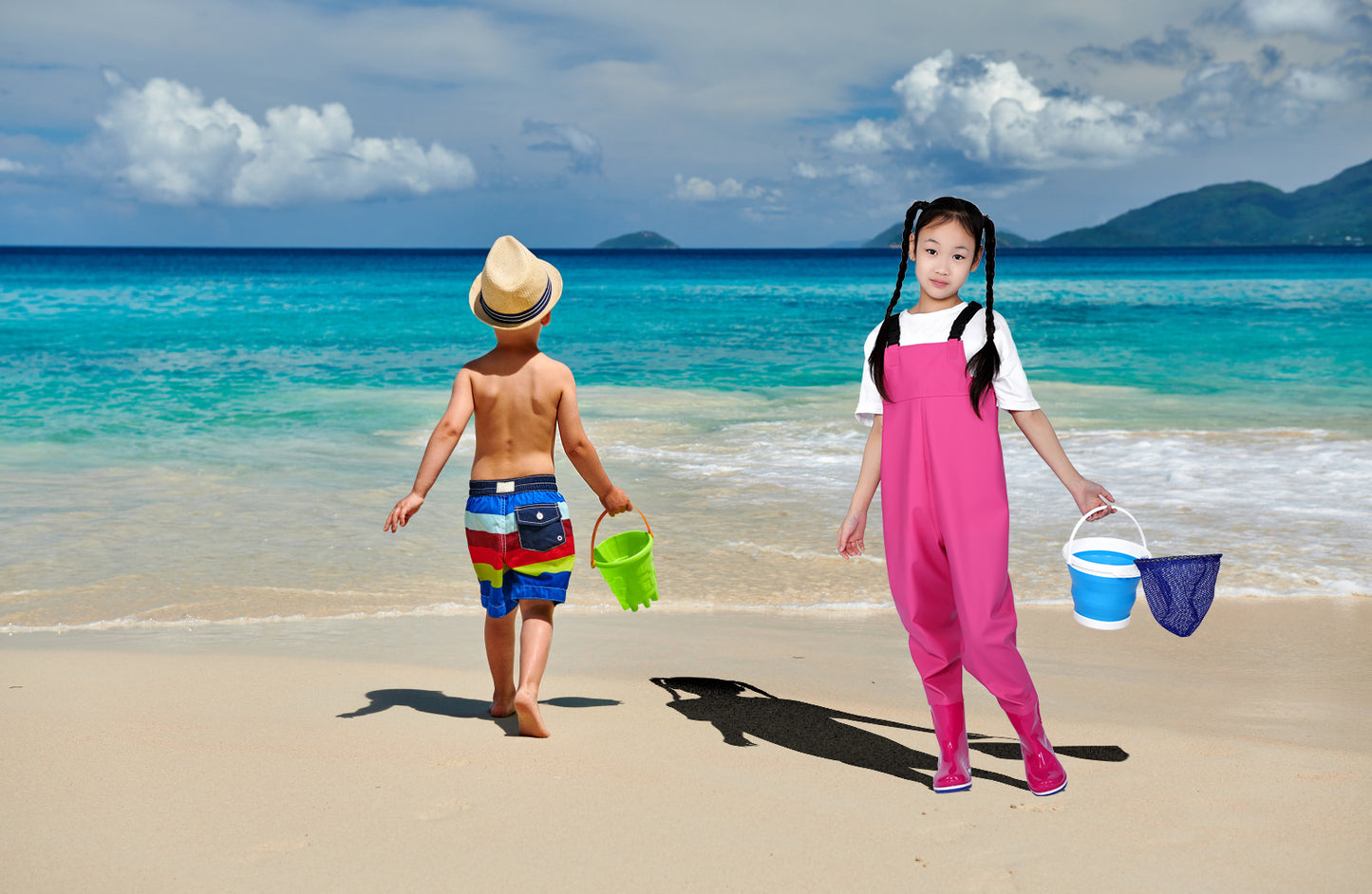 子供 ウェーダー キッズ 胴長 防水 ズボン 長靴 子供用 簡単着脱 滑り防止 砂浜遊び 釣り遊び 海辺 田んぼ 渓流 潮干狩り かわいい チェストハイウェーダー