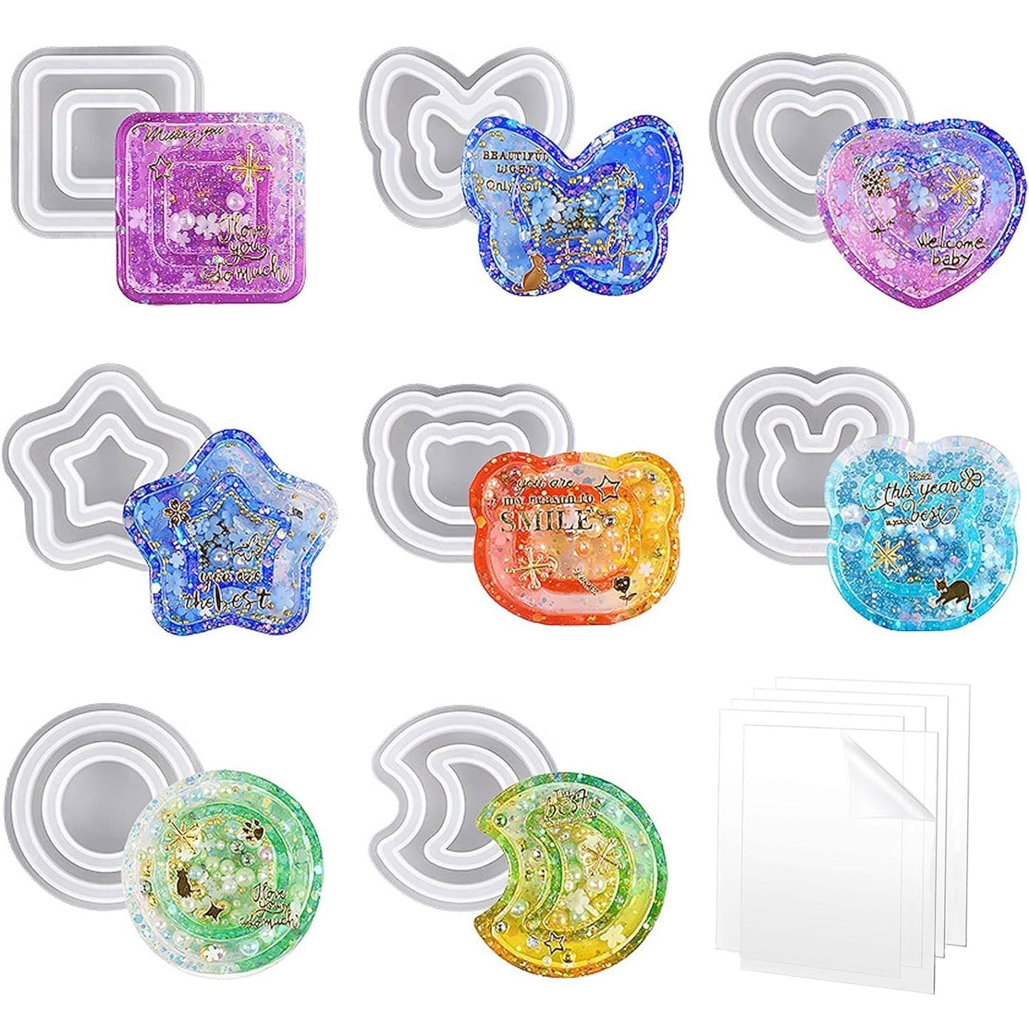 レジンセット PPシート 10枚 流砂シール 液体レジン DIY プラスチックパッド シェイカーモールド シャカシャカペンダント 流砂型 スペシャル