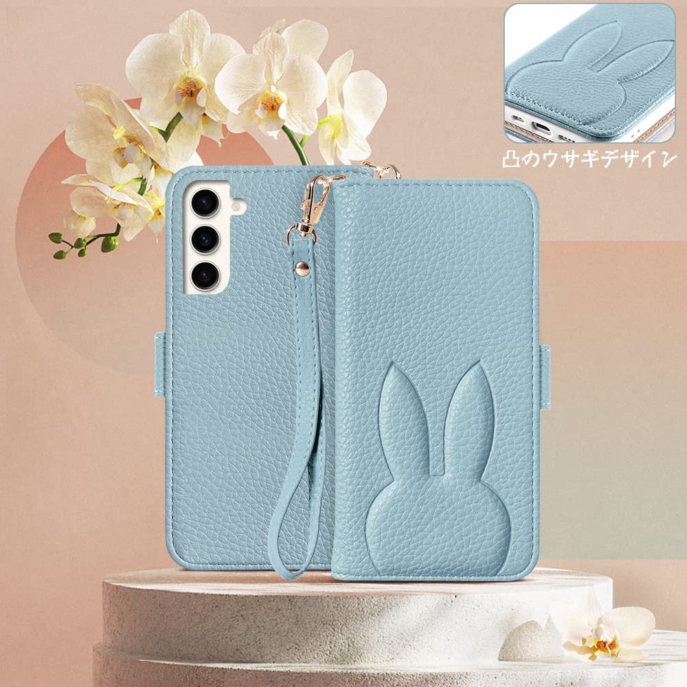 Galaxy A53 5G ケース SC-53C ケース カードポケット 人気 お洒落 ギャラクシー A53 カバー sc-53c 携帯ケース 手帳型 兎柄 スタンド機能 SCG15 手帳型 ケース 財布型 動物 レディース 女性 贈り物 高級PUレザー 手触りがいい ギャラクシー A53 5G SC-53c 携帯ケース 軽量 高質感（Galaxy A53 SC-53c),ライトブルー
