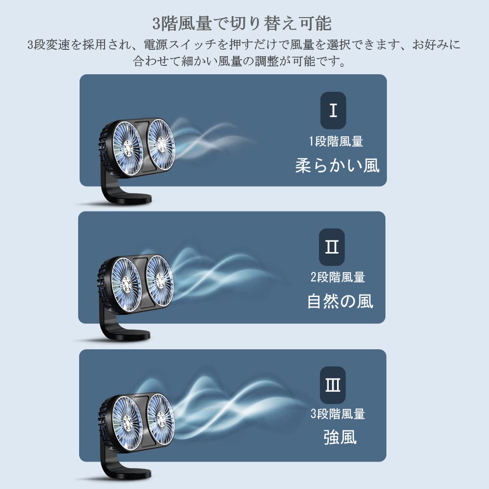 車用扇風機 USB扇風機 7枚羽根 強風量 3段階風量調節 角度調節可能 LEDライト機能付き 約80cm延長コード 低騒音 取付簡単 2つの固定方式 省エネ 空気循環 蒸れ解消 夏対策 車中泊対策 汎用タイプ