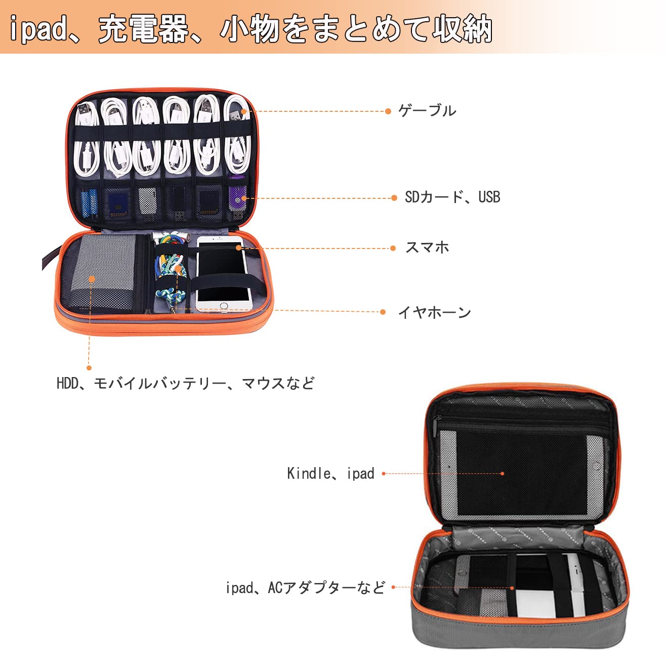 ガジェットポーチ PC周辺小物 ガジェットケース USBケーブル収納 トラベルポーチ 防水 充電器 モバイル収納 小物入れポーチ 旅行 PC周辺アクセサリー 整理 ガジェットケース 出張