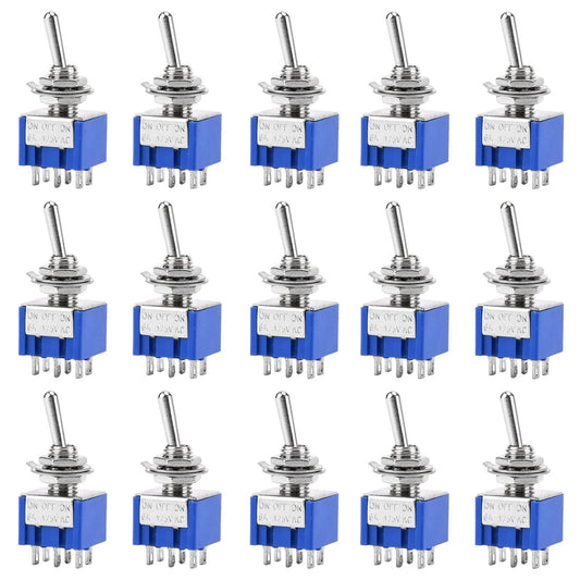 15個 MTS-203 ミニトグルスイッチ 6A-125V / 3A-250V ACトグルスイッチ 6ピン 3ポジション ON/OFF/ON ミニチュアトグルスイッチ