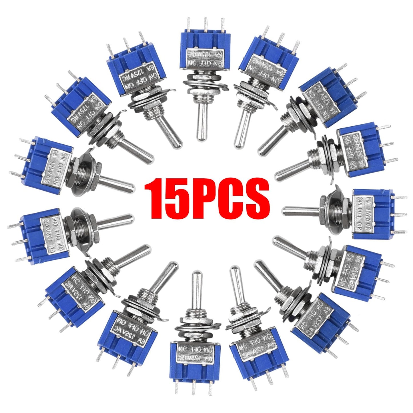 15個 MTS-203 ミニトグルスイッチ 6A-125V / 3A-250V ACトグルスイッチ 6ピン 3ポジション ON/OFF/ON ミニチュアトグルスイッチ