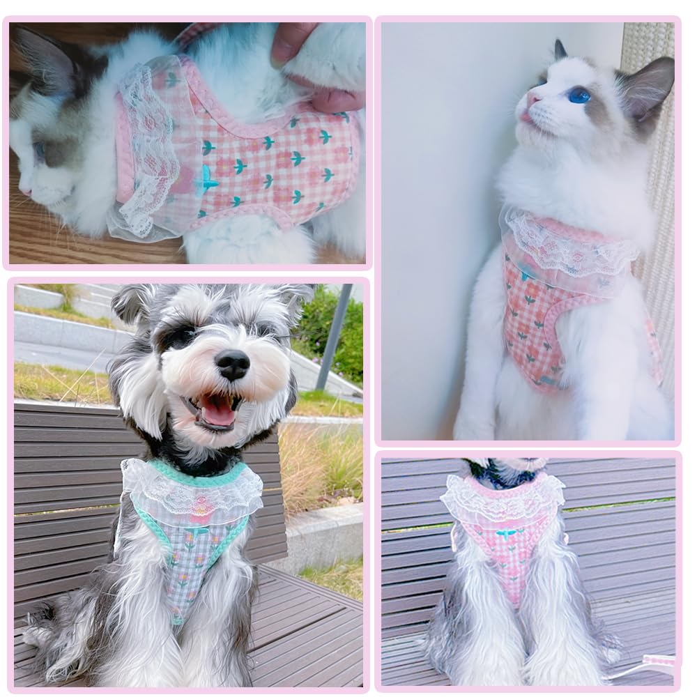 犬用ハーネス - 小型犬 猫 用ハーネス＆リードセット 通気性、簡単着脱、調節可能、安全ハンドル