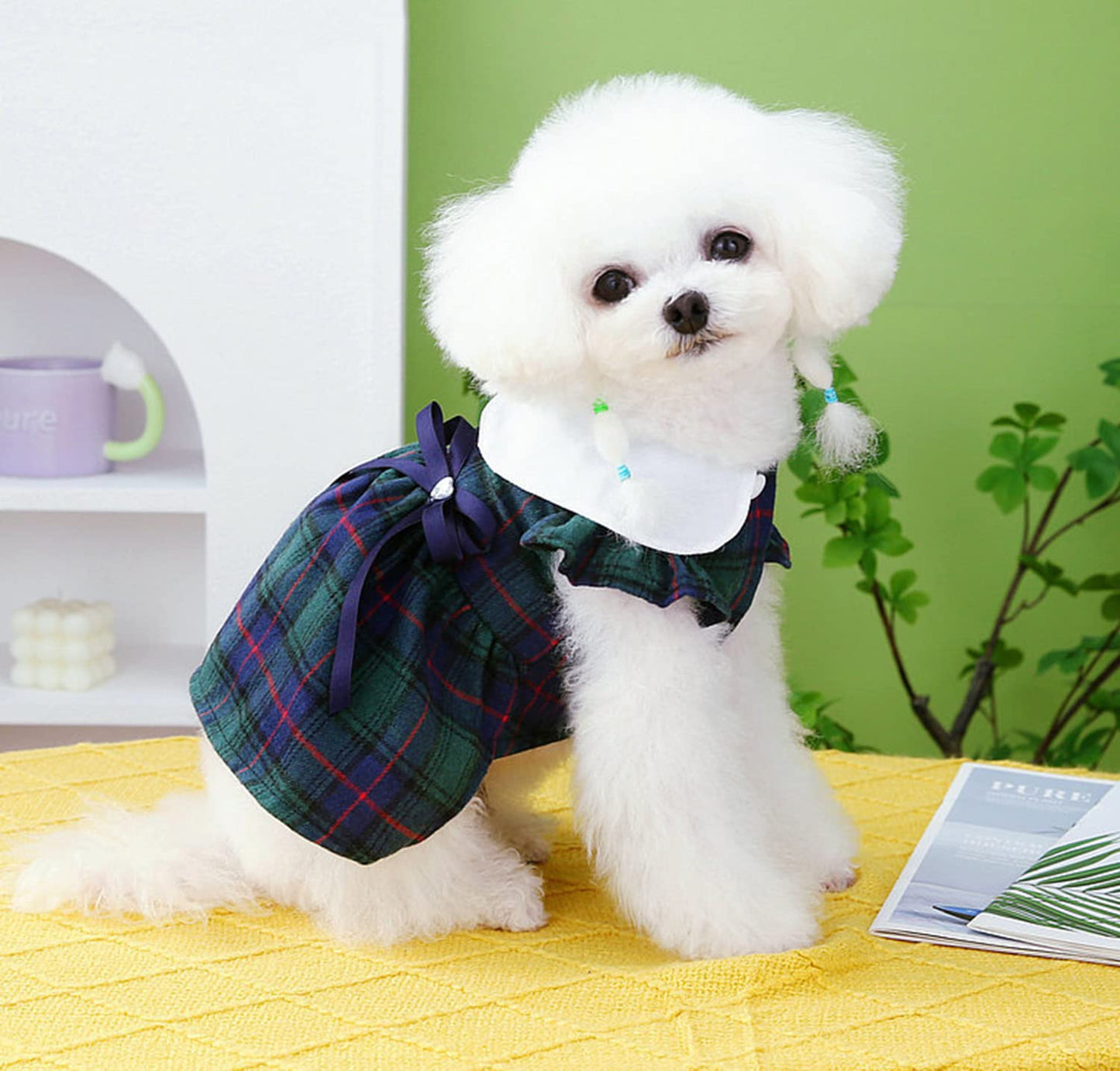 犬服ワンピース春夏秋ワンピースチェック柄夏犬ドレスペット服犬服スカート綿製小型犬中型犬かわいいリボン脱毛保護の日焼かない猫服記念撮影ペット服通気散歩お出かけ吸水速乾服