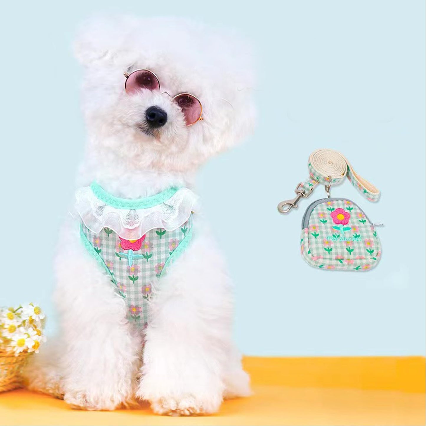 犬用ハーネス - 小型犬 猫 用ハーネス＆リードセット 通気性、簡単着脱、調節可能、安全ハンドル