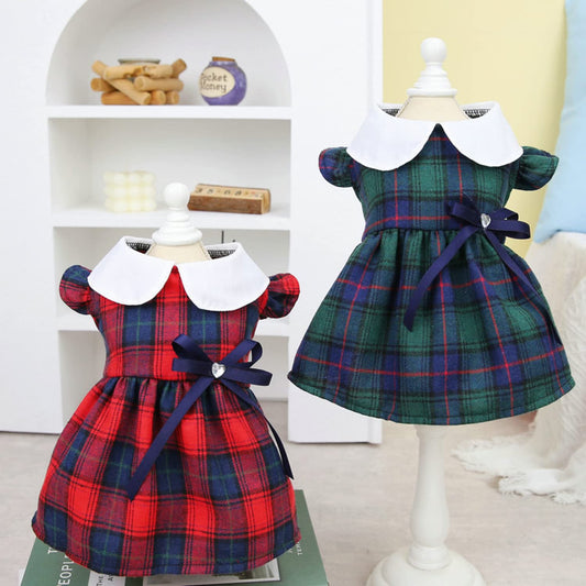 犬服ワンピース春夏秋ワンピースチェック柄夏犬ドレスペット服犬服スカート綿製小型犬中型犬かわいいリボン脱毛保護の日焼かない猫服記念撮影ペット服通気散歩お出かけ吸水速乾服