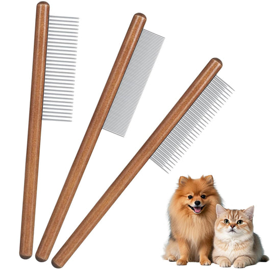 猫 ブラシ 犬 ブラシ 3個セット ペットブラシ 蚤取りコーム 痛くない マッサージブラシ 短毛 中毛  木柄ブラシ ステンレス製コーム ペット用グルーミングセット