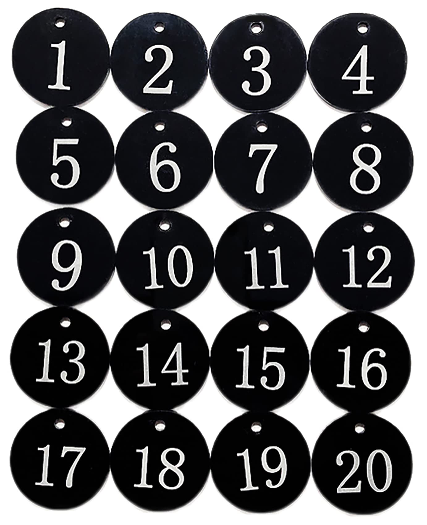 番号札 タグ ドア番号タグ （1-20） ブラック ロッカー クローク キーラベルタグ アクリル 20枚セット 直径35mm