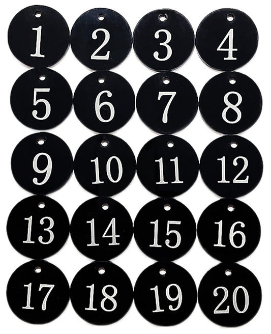 番号札 タグ ドア番号タグ （1-20） ブラック ロッカー クローク キーラベルタグ アクリル 20枚セット 直径35mm
