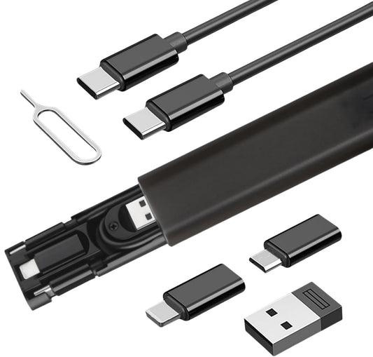 【改良型】多機能 デジタル収納ケース （タイプc ライトニンゲ 変換アダプタ & USB C 変換 アダプタ & Type-C マイクロUSB変換 アダプタ & 短い USB-C to USB-Cケーブル & カードピン付き）PD急速充電 カードスロット内蔵 6in1 スマホアクセサリー USB C 変換アダプタ セット コンパクト 携帯便利 ブラック