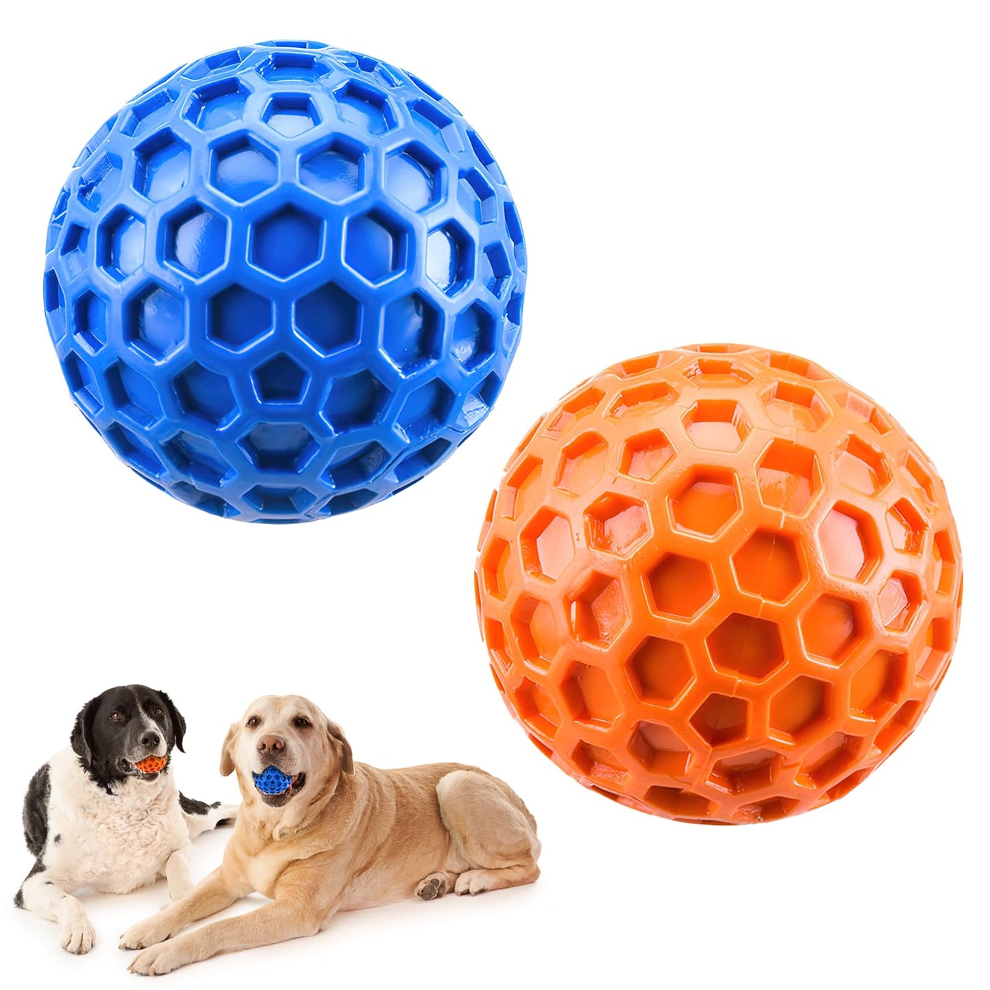 犬用ボール 噛むおもちゃ 音の出るボール 人気の知育玩具 耐久性と弾力性 天然ゴム 歯の掃除 口臭予防 運動不足解消 ストレス解消 小型犬・中型犬に最適【オレンジ×ブルー 2個セット】
