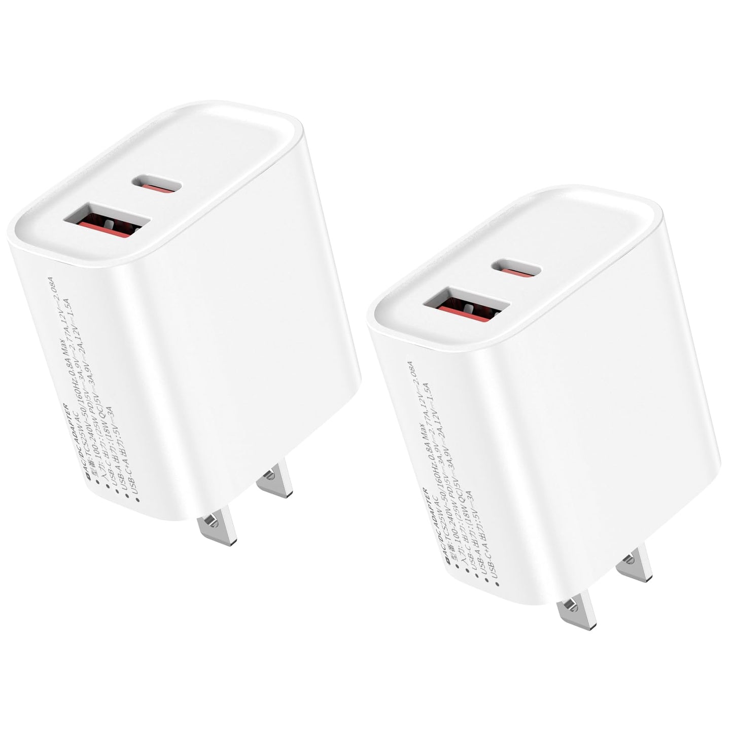 Type-C USB PD対応 25W 2ポート (USB-C/USB-A) 小型軽量 [2個パック PSE認証] iPhone 15/16 Android Galaxy Macbook iPad ノートパソコン