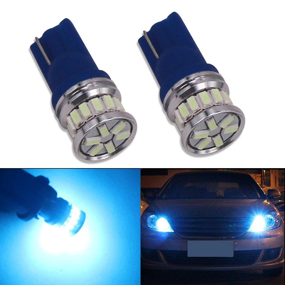 T10 W5W LED バルブ 12V-24V 175 161 168 194 12961 W5W 20連 発SMD3014LEDチップ 車用CANBUSキャンセラー内蔵 360度ポジション インジケータライト ルームランプ ナンバー灯、 2個セット、青/アイスブルー