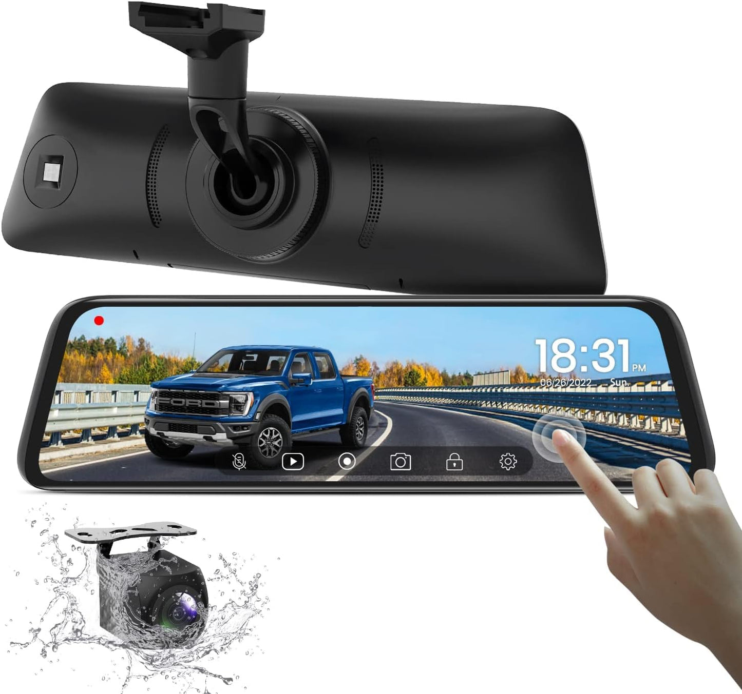 後方特化型 バックカメラモニターセット ミラー交換型 1080P 超暗視 ガイドラインDIY タッチパネル 簡単操作 信号安定 緊急録画 タイムラグなし バックミラー