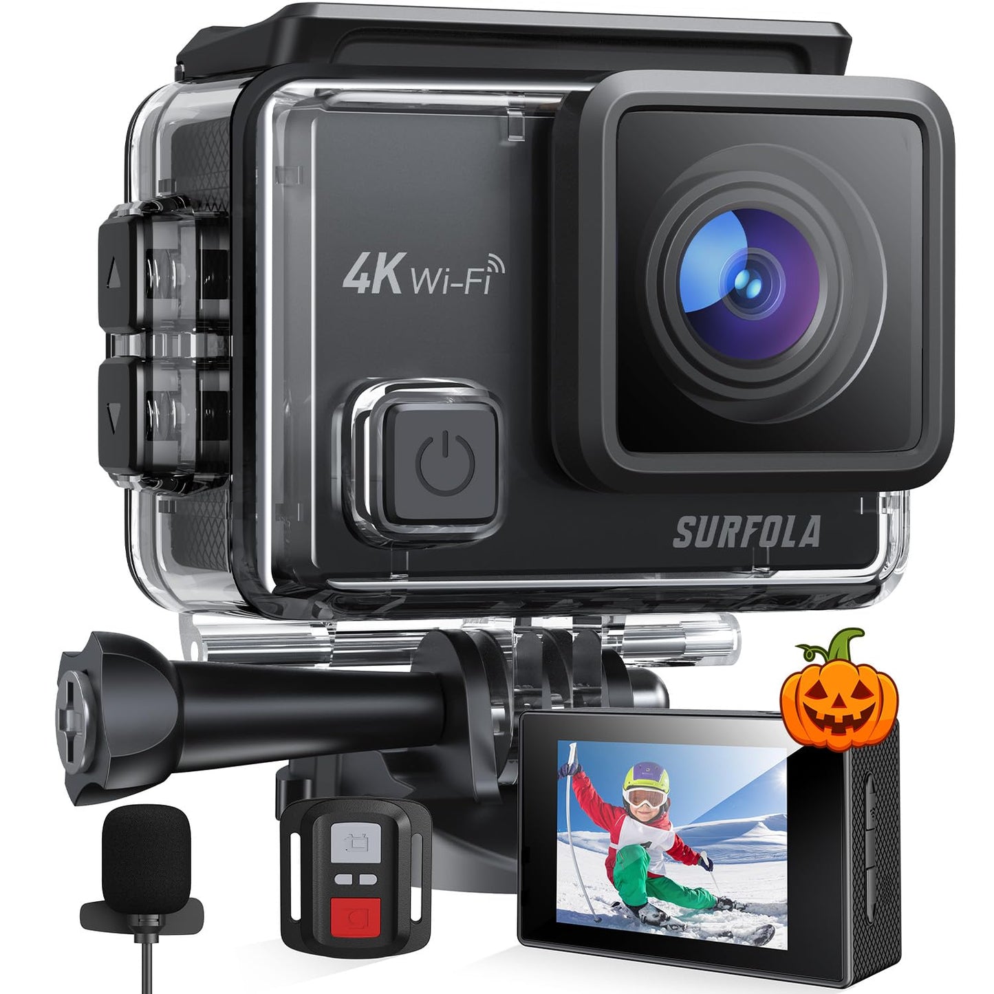 アクションカメラ 4K 30fps 20MP EIS手ぶれ補正 デュアルカラースクリーン 水中カメラ スポーツカメラ マイク付 170度魚眼レンズ リモコン付 1050mAhバッテリー2個 ウェアラブルカメラ 豊富なアクセサリー Surfola SF230