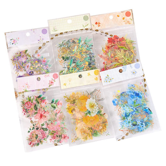 シール 花 シール フレークフレークシール 透明・箔押し・防水・花 DIY 手帳の飾り 透明性と防水性メモ用紙ノート素材、日記装飾用品 6パック