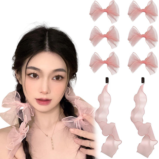 ヘアクリップ リボン ヘアピン 【8個セット】リボン 髪飾り 大きめ 蝶結び かわいい ヘアアクセサリー かわいい蝶結び 編み込み ヘアピン女性 女の子 子供 誕生日 発表会 成人式 卒業式 パーティー 花火大会 プリンセス