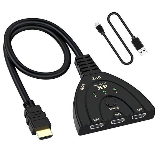 切り替え器 3入力1出力 分配器 HDMI av セレクター hdmi 増やす 方法 hdmi端子 増設 HDMIポート不足解消 4K│1080p│3D映像 オーディオ同期 Fire TV Stick、Xbox、PS3/4/5、HDTV、DVD、PC、TV、ProjectorなどHDMI端子の搭載の機種に対応