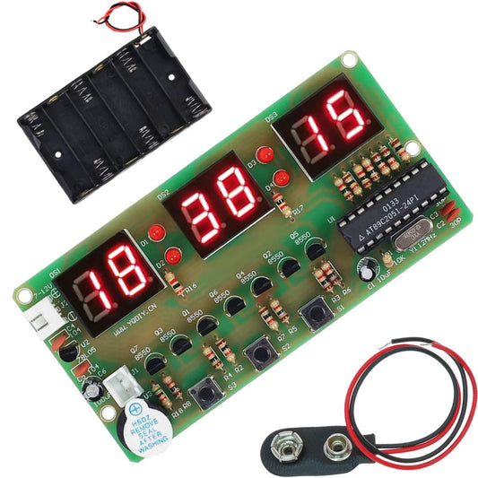 6ビットデジタル時計キットAT89C2051チップLEDデジタルチューブディスプレイ電子時計DIYはんだ付け練習9Vバッテリークリップ付き学習キット