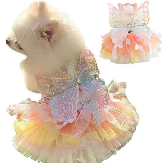 犬服 ワンピース 蝶结び チュール ペット服 犬猫洋服 お姫様 スカート 可愛いワンピース 通気性 日焼き防ぐ 春夏秋 犬の服 ウお姫様 結婚式 お祝い 記念パーティー 小型犬 プレゼントXL