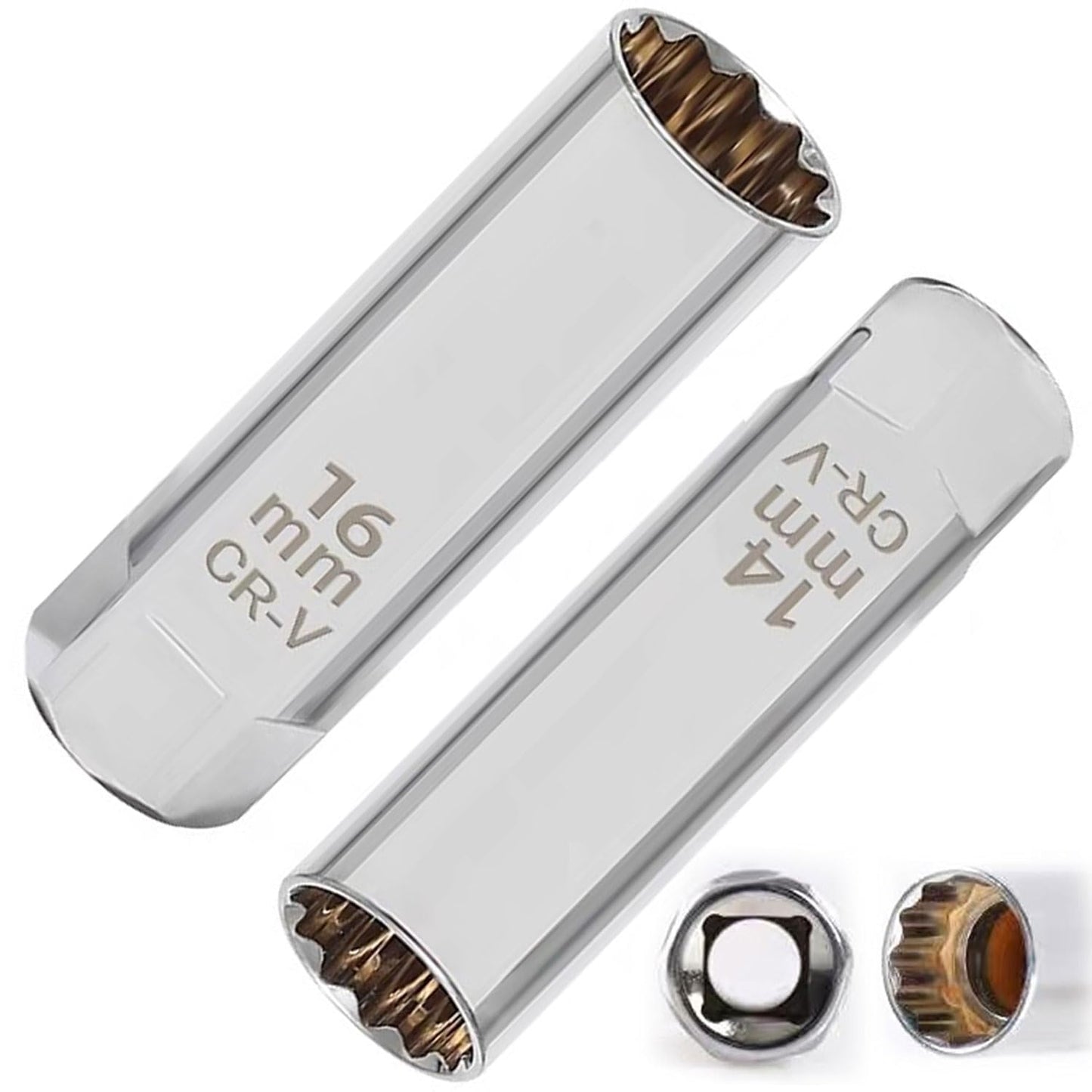プラグレンチ 磁気ジ ジョイントユニバーサルソケット 2個セット (14mm +16mm) 12角薄壁 3/8(9.5mm)挿入角 ロープロファイル 輸入車などのプラグ交換用