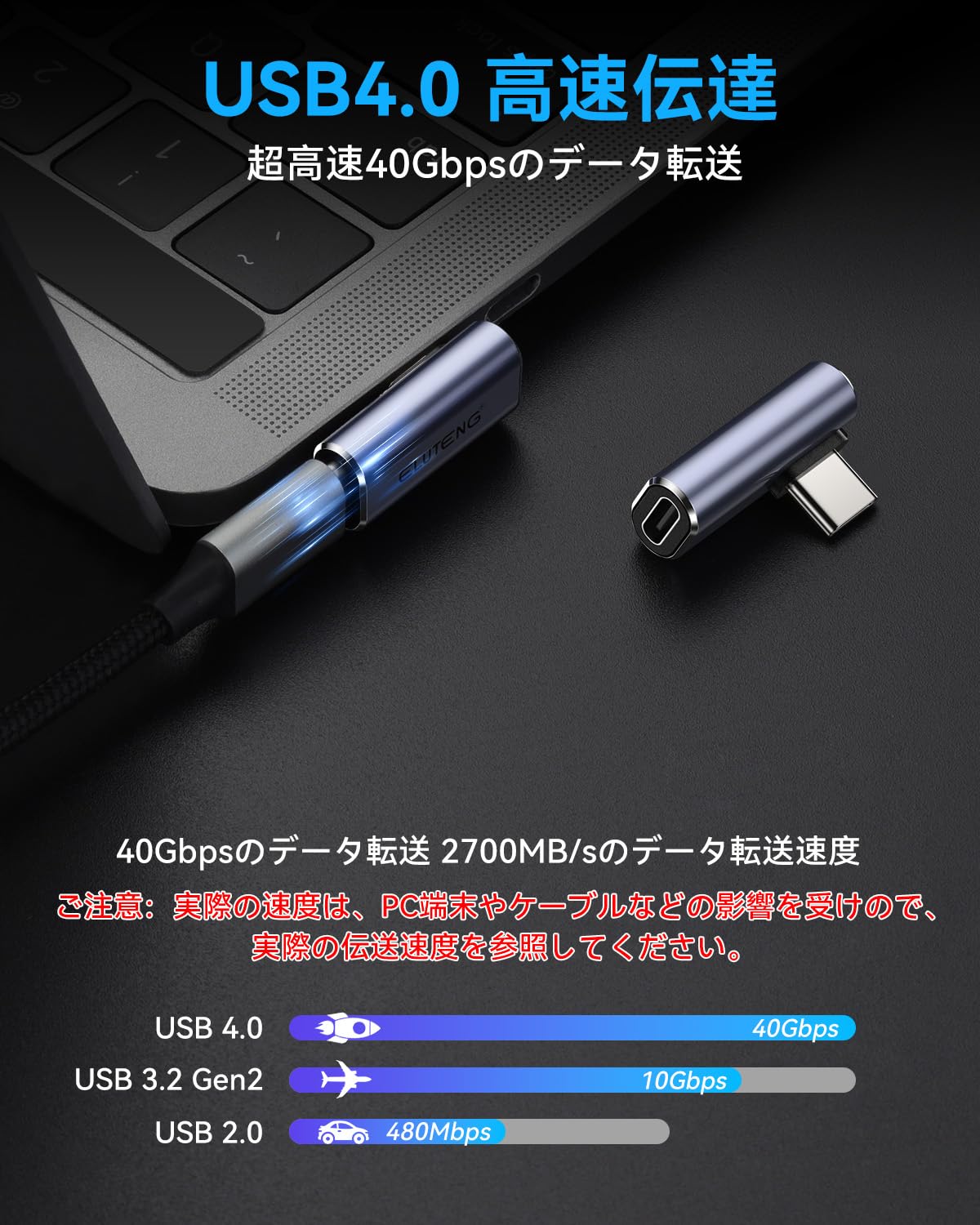 変換アダプター L字 40Gbps 2個入り 8K@60Hz映像出力対応 USB TypeC 90度 変換アダプタ USB L字 アダプタ 100W 5A急速充電 音声転送 Thunderbolt 3 Mac Book Pro Nintendo Switch等々type C対応