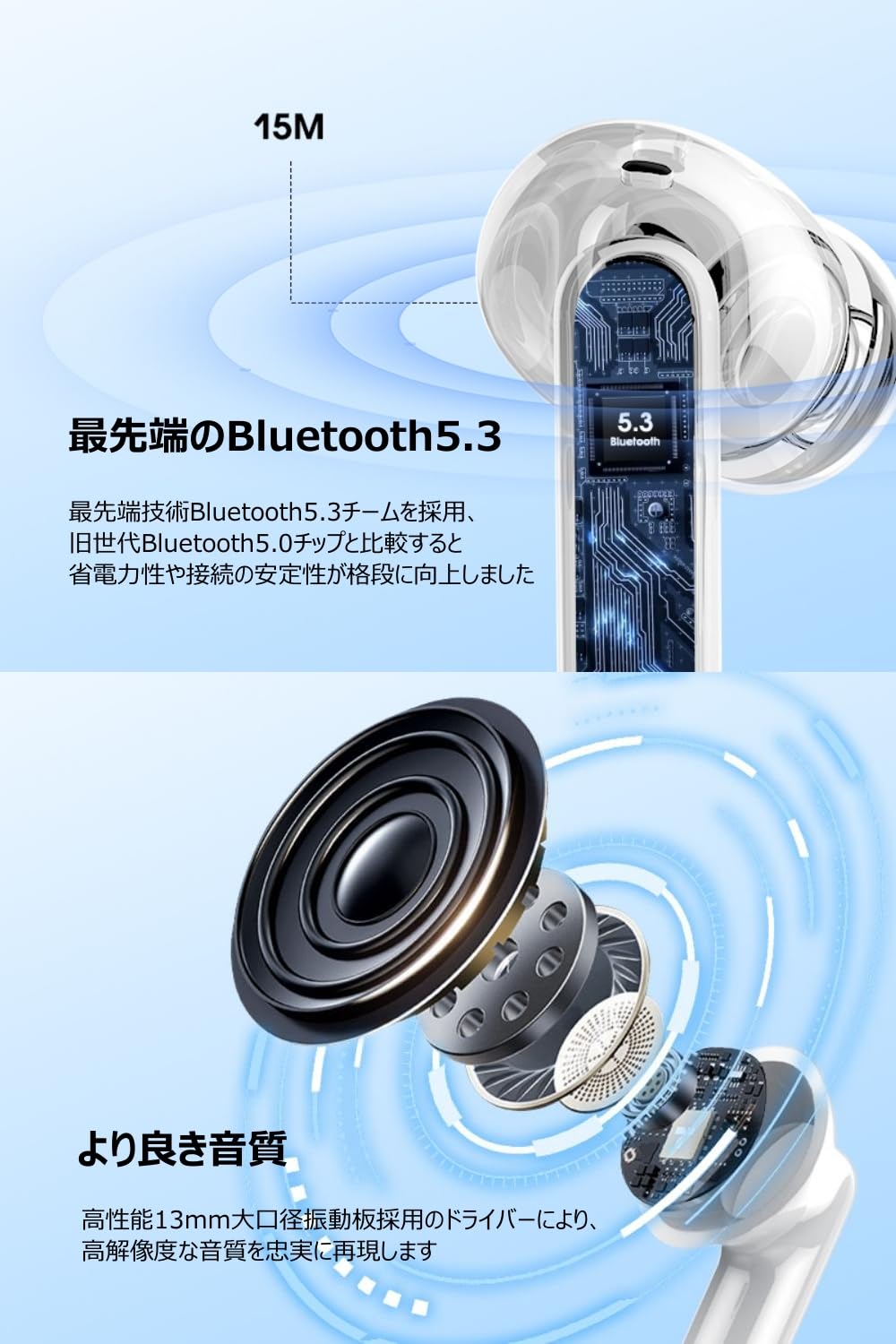 ヤホン Bluetooth ワイヤレスイヤホン 2024最新ブルートゥースイヤホン EDR+Bluetooth5.3搭載 カルナ型 自動ペアリング 接続瞬時 ハンズフリー通話 マイク内蔵 タッチ操作 コンパクト/テレワーク/通勤/通学